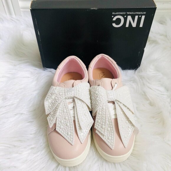 I.N.C Girl Kids Sneakers 4‎ M Pink Chloe Faux Leather Ribbon Casual Shoes NWB - Picture 2 of 7